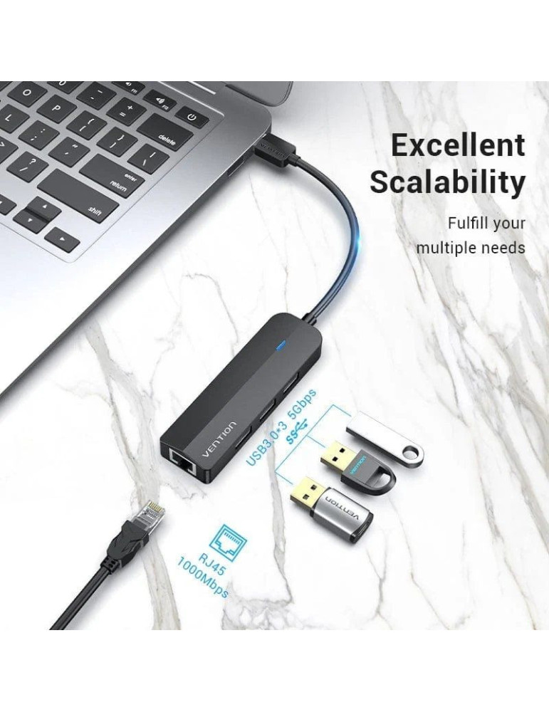 Hub USB 3.0 Vention CHNBB/ RJ45/ 3xUSB/ 1xMicroUSB PD