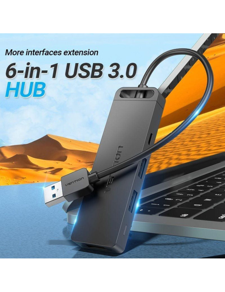 Hub USB 3.0 Vention CHVBB/ 3xUSB/ 1xMicroUSB PD/ 1xLector Tarjetas
