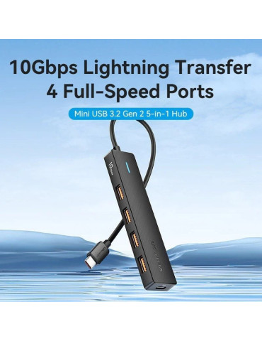Hub USB Tipo-C 3.2 Vention CKCBB/ 4xUSB/ 1xUSB Tipo-C PD 2