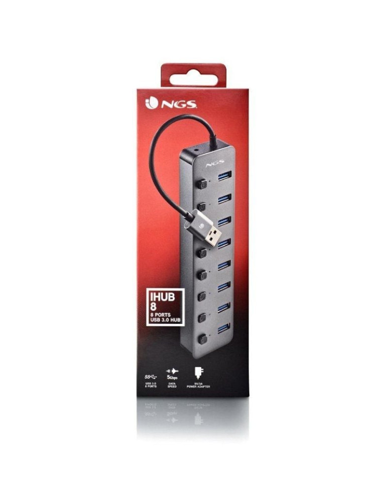 Hub USB NGS IHUB8 / 8xUSB 3.0/ Gris