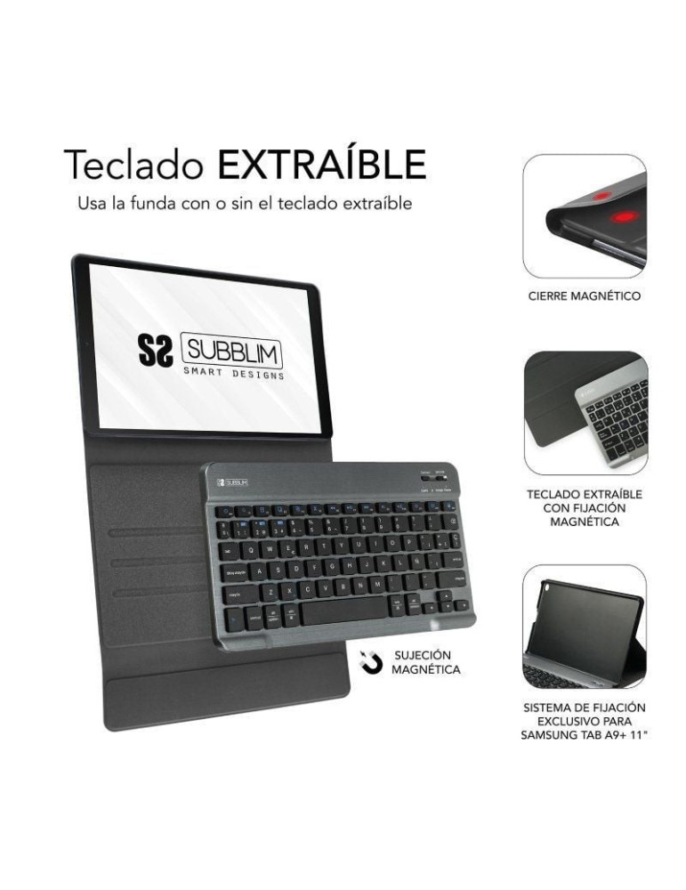 Funda con Teclado Subblim KeyTab Pro BT para Tablets Samsung Galaxy A9+/ Negra