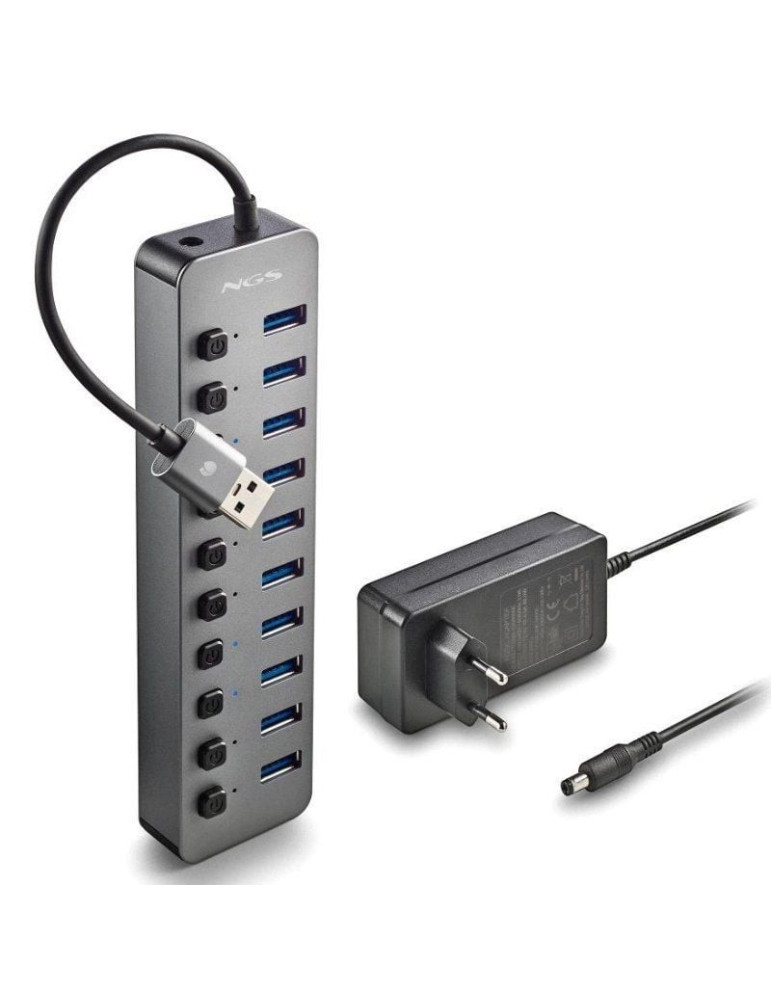 Hub USB NGS IHUB10/ 10xUSB 3.0/ Gris