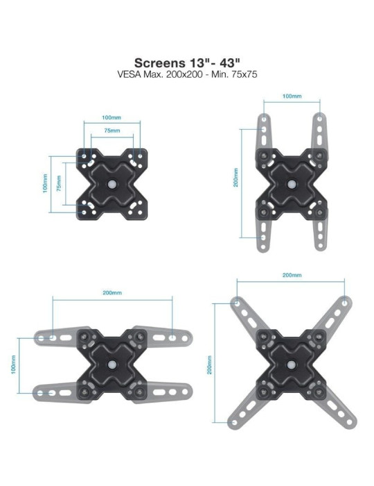 Soporte de Pared Extensible/ Giratorio/ Inclinable TooQ LP1343TN-B para TV de 13-43"/ hasta 20kg