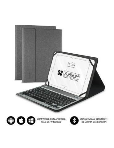 Funda con Teclado Subblim Keytab Pro Bluetooth para Tablets de 9.6"-10.8"/ Gris