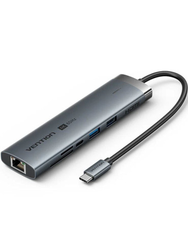 Hub USB Tipo-C 3.2 Vention TGVHB/ 2xUSB/ 1xUSB Tipo-C PD/ 1xUSB Tipo-C/ 1xRJ45/ 1xLector de Tarjetas/ 1xJack 3.5mm/ 1xHDMI/ Gris