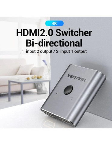 Switch Conmutador 4K HDMI 2.0 Bidireccional Vention AFUH0 HDMI Hembra / 2x HDMI Hembra 2