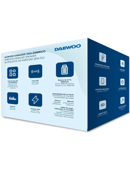 Altavoz con Bluetooth Daewoo Karaoke DW3008/ 15W/ 1.0