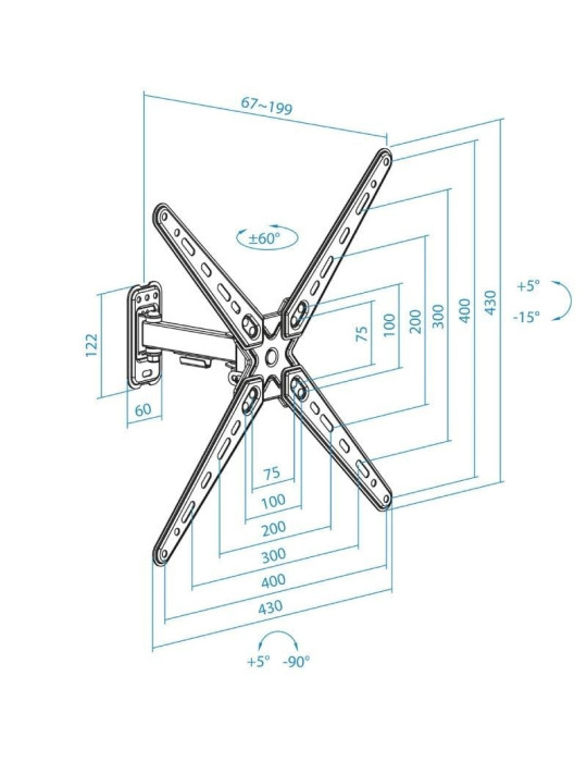 Soporte de Pared Extensible/ Giratorio/ Inclinable TooQ LP1355TN-B para TV de 13-55"/ hasta 25kg
