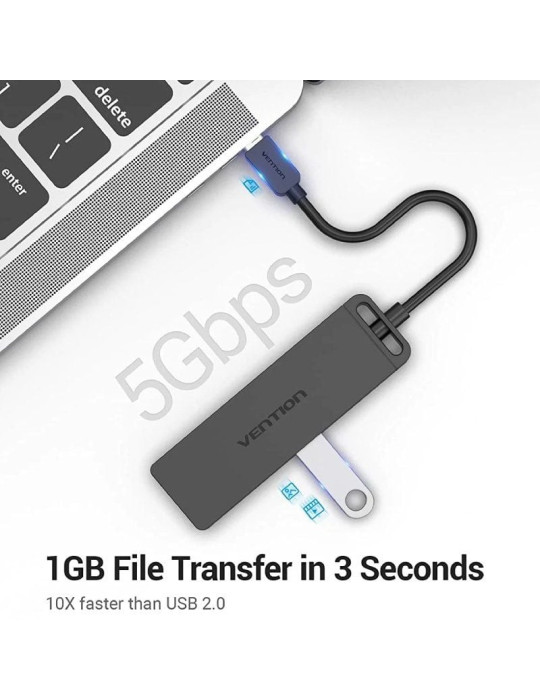 Hub USB Tipo-C Vention TGKBB/ 4xUSB/ 1xMicroUSB PD