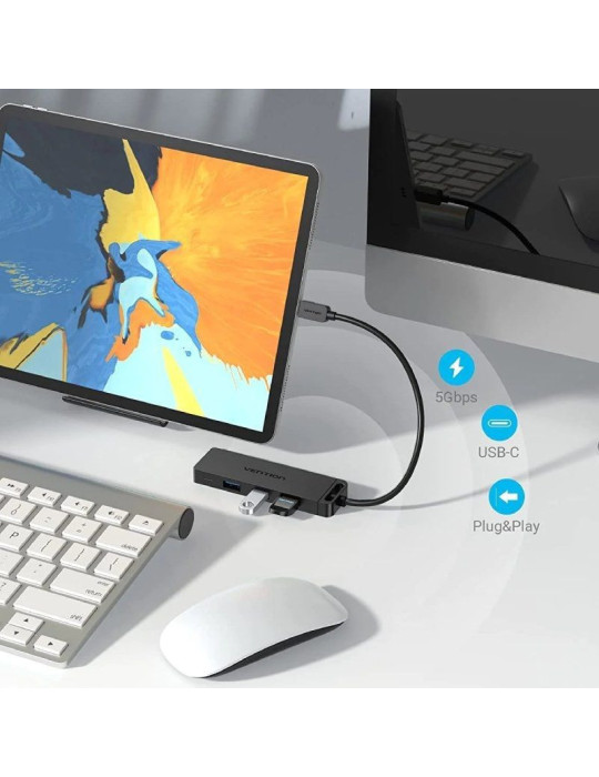 Hub USB Tipo-C Vention TGKBB/ 4xUSB/ 1xMicroUSB PD