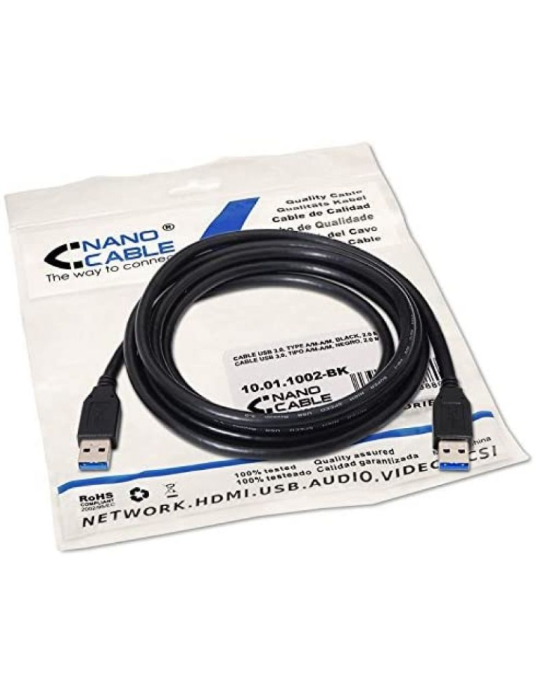 Cable USB 3.0 Nanocable 10.01.1002-BK/ USB Macho - USB Macho/ 5Gbps/ 2m/ Negro