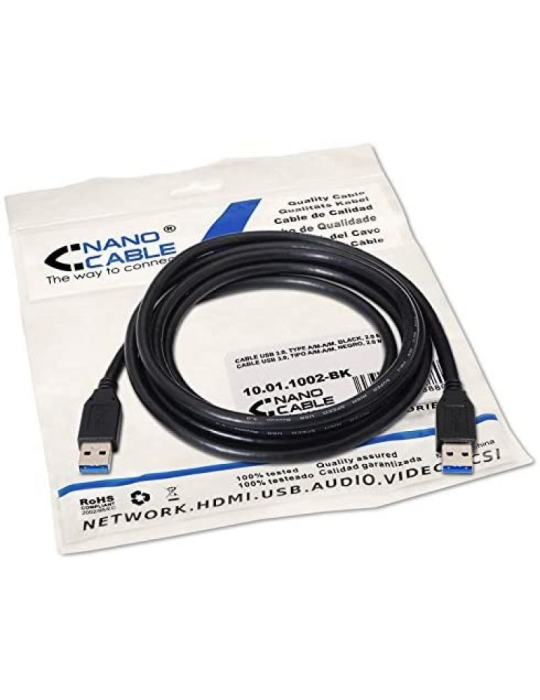 Cable USB 3.0 Nanocable 10.01.1002-BK/ USB Macho - USB Macho/ 5Gbps/ 2m/ Negro