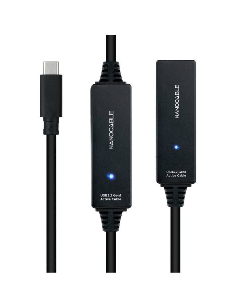Cable Alargador USB Tipo-C 3.2 con Amplificador Nanocable 10.01.1312/ USB Tipo-C Macho - USB Tipo-C Hembra/ 10m/ Negro