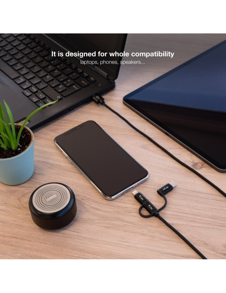 Cable USB 2.0 Nanocable 10.01.3200/ Lightning Macho - Micro USB Macho/ USB Tipo-C Macho/ 480Mbps/ 1m/ Negro