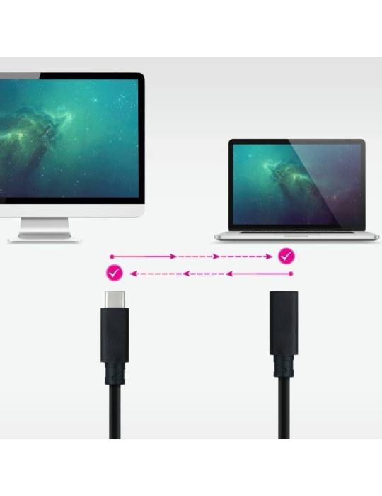 Cable Alargador USB Tipo-C 3.2 Nanocable 10.01.4501/ USB Tipo-C Macho - USB Tipo-C Hembra/ 1m/ Negro