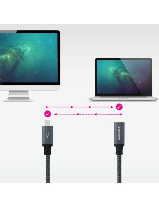 Cable Alargador USB Tipo-C 3.2 Nanocable 10.01.4502-COMB/ USB Tipo-C Macho - USB Tipo-C Hembra/ 2m/ Negro
