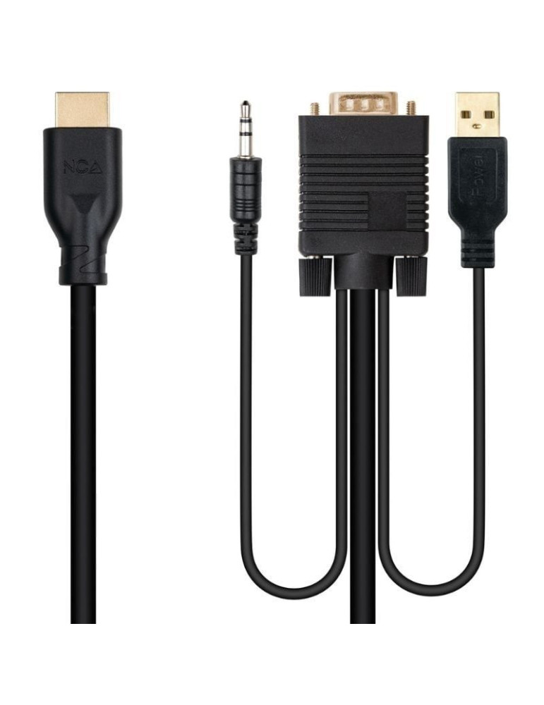 Cable Conversor Nanocable 10.15.4612/ HDMI Macho - VGA Macho/ Jack 3.5 Macho/ USB Macho/ 1.8m/ Negro