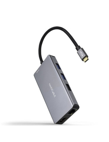 Docking Tipo-C Nanocable 10.16.1009/ 3xUSB/ 2xHDMI 4K/ 1xRJ45/ 1xLector tarjetas/ 1xUSB Tipo-C PD/ Gris