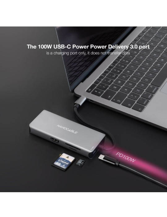 Docking Tipo-C Nanocable 10.16.1009/ 3xUSB/ 2xHDMI 4K/ 1xRJ45/ 1xLector tarjetas/ 1xUSB Tipo-C PD/ Gris