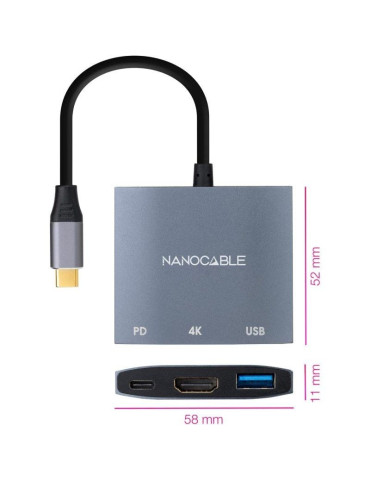 Conversor Nanocable 10.16.4306 USB Tipo-C/ HDMI 4K Hembra - USB Hembra - USB Tipo-C PD/ 15cm/ Gris 2