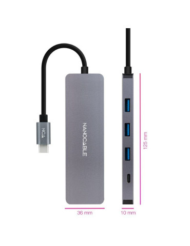 Hub USB Tipo-C Nanocable 10.16.4409/ 3xUSB/ 1xUSB Tipo-C/ Gris 2