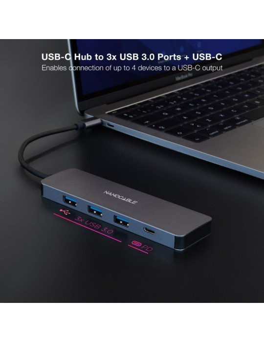 Hub USB Tipo-C Nanocable 10.16.4409/ 3xUSB/ 1xUSB Tipo-C/ Gris