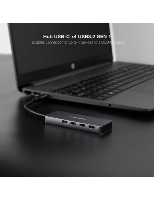 Hub USB Tipo-C Nanocable 10.16.4504/ 4xUSB Tipo-C/ Gris