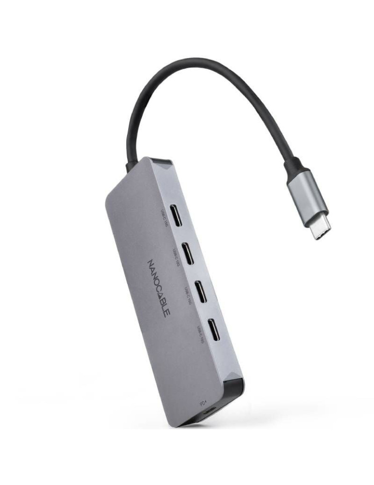 Hub USB Tipo-C Nanocable 10.16.4505/ 4xUSB Tipo-C/ 1xUSB Tipo-C DP/ Gris