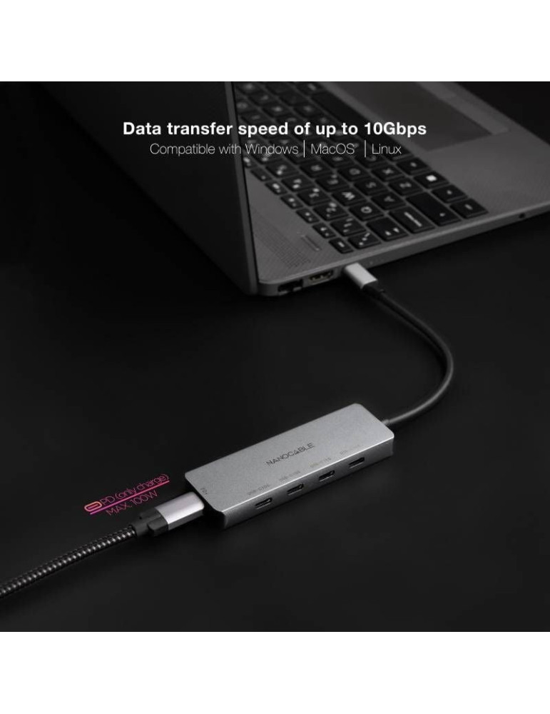 Hub USB Tipo-C Nanocable 10.16.4505/ 4xUSB Tipo-C/ 1xUSB Tipo-C DP/ Gris