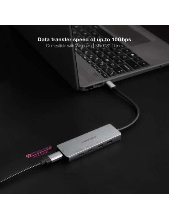Hub USB Tipo-C Nanocable 10.16.4505/ 4xUSB Tipo-C/ 1xUSB Tipo-C DP/ Gris