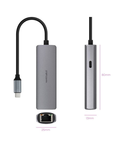 Hub USB Tipo-C 3.1 Nanocable 10.16.4603/ 1xUSB Tipo-C PD/ 1xRJ45/ Gris 2