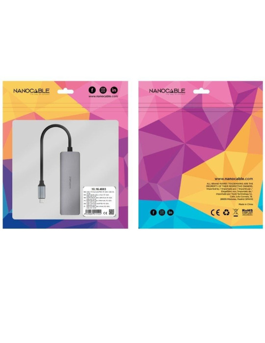 Hub USB Tipo-C 3.1 Nanocable 10.16.4603/ 1xUSB Tipo-C PD/ 1xRJ45/ Gris