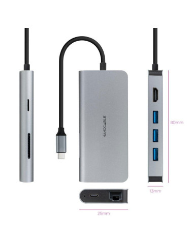 Docking Tipo-C Nanocable 10.16.4609/ 3xUSB/ 1xHDMI 4K/ 1xRJ45/ 1xLector tarjetas/ 1xUSB Tipo-C PD/ Gris 2