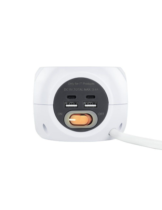 Regleta Nanocable 10.37.0001/ 3 Tomas de corriente/ 2 USB - 2 USB Tipo-C/ Cable 1.4m/ Blanca