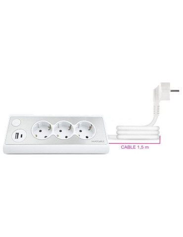 Regleta con Interruptor Nanocable 10.37.0013-W/ 3 Tomas de Corriente/ 1 USB/ 1 USB Tipo-C/ Cable 1.5m/ Blanca 2