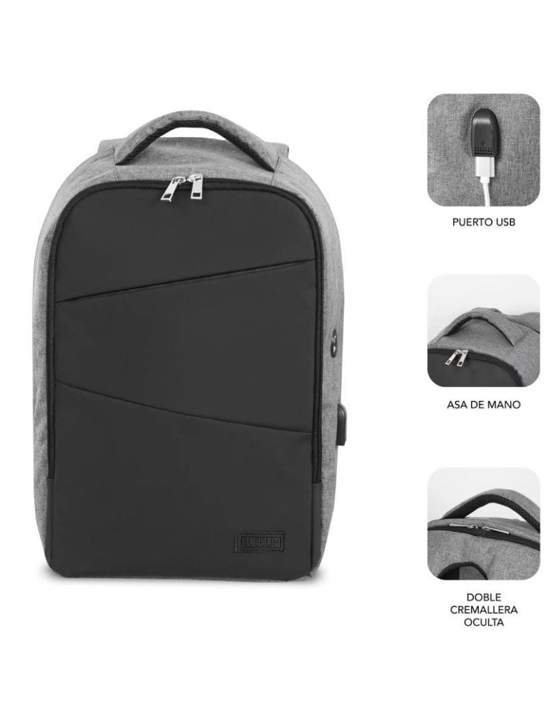 Mochila Subblim Secure V2 AP para Portátiles hasta 15.6"/ Puerto USB/ Antirrobo/ Repelente al agua/ Cinta para Trolley/ Gris