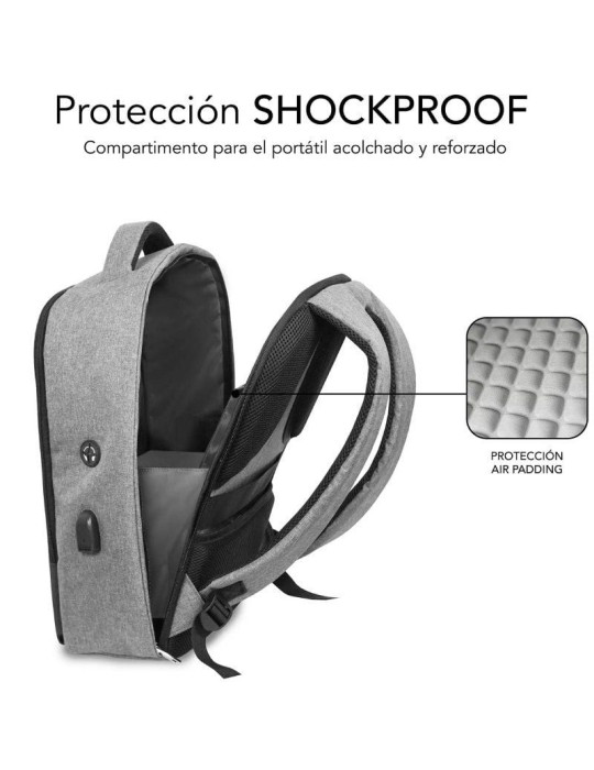 Mochila Subblim Secure V2 AP para Portátiles hasta 15.6"/ Puerto USB/ Antirrobo/ Repelente al agua/ Cinta para Trolley/ Gris