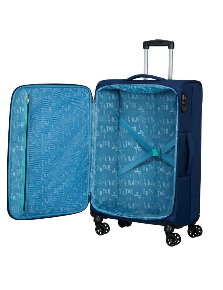 Maleta de Cabina American Tourister Sea Seeker Spinner 68cm/ 68x43x25cm/ 4 Ruedas/ Marino Combate