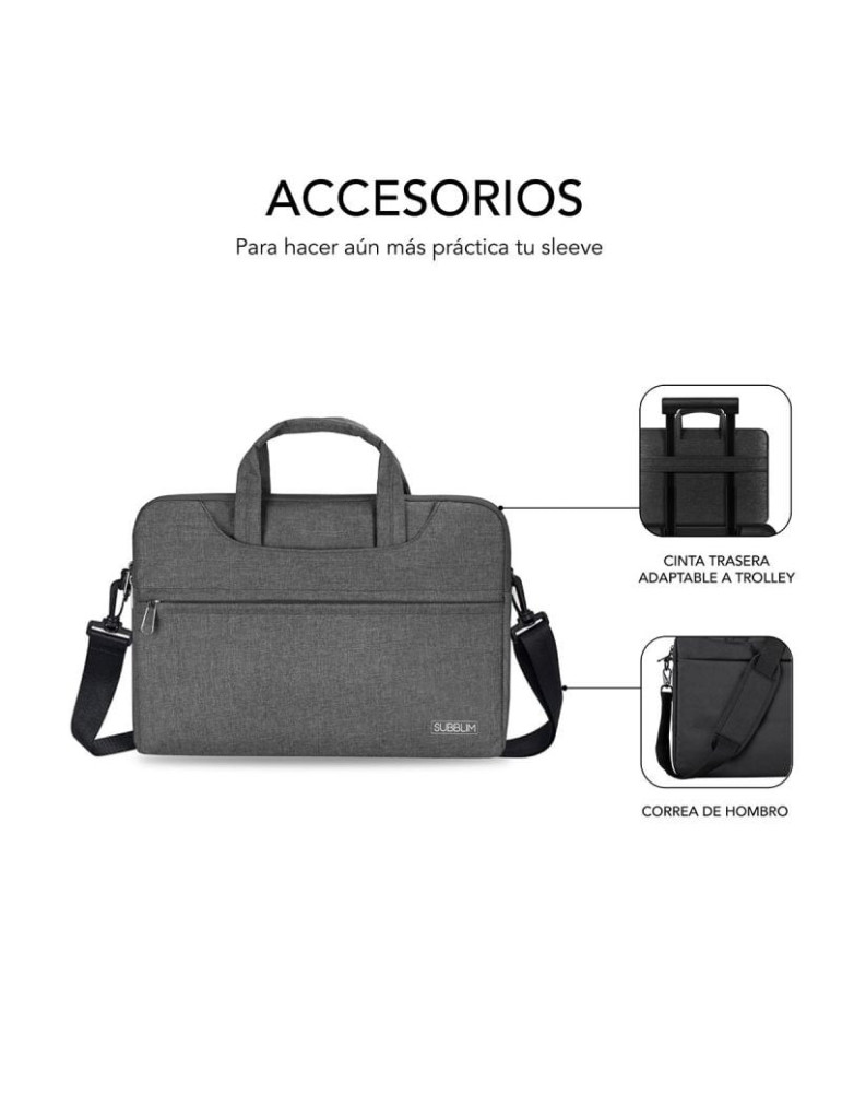 Maletín Subblim Business Laptop Sleeve para Portátiles hasta 15.6"/ Cinta para Trolley/ Gris