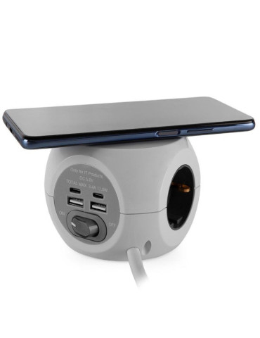 Regleta Orbegozo EN 4500 con Carga inalámbrica/ 3 Tomas de corriente/ 2 USB - 2 USB Tipo C/ Cable 1.5m/ Blanca y Gris 2