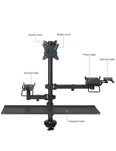 Soporte de Mesa para TPV 2 Monitores TooQ TQPM0003/ Giratorio/ Inclinable/ Rotatorio/ hasta 9kg 2