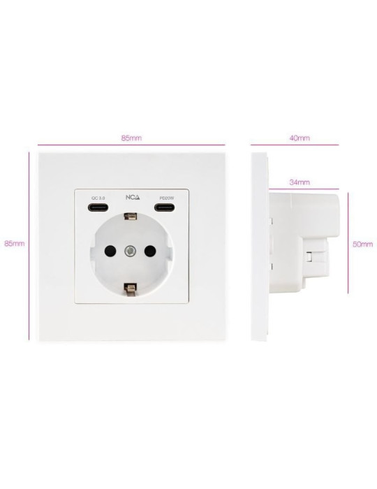 Roseta de Pared Nanocable 10 35 0012/ 1 Schuko/ 2 USB