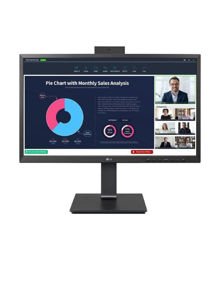 Monitor Profesional LG 24BP75CP-B 23.8"/ Full HD/ Webcam/ Multimedia/ Regulable en altura/ Negro