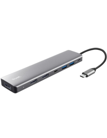 Docking USB Tipo-C Trust Dalyx/ 2xUSB/ 2xHDMI 4K/ 1xDisplayPort/ 1xUSB Tipo-C PD/ Gris