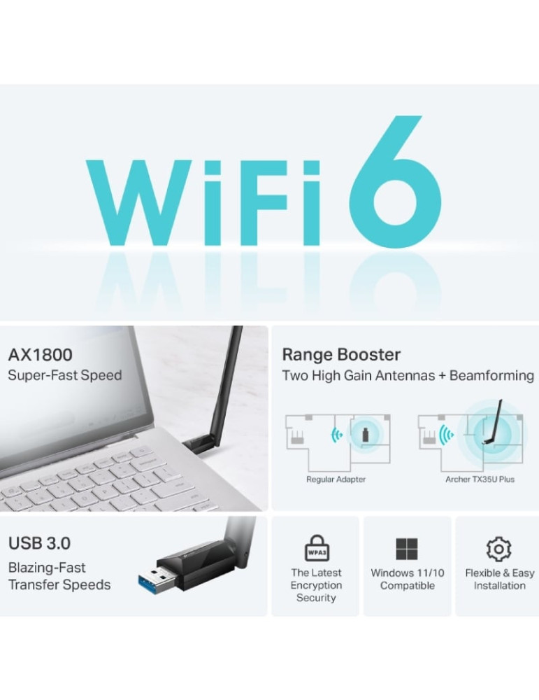 Adaptador USB - WiFi TP-Link Archer TX35U Plus/ 1800Mbps