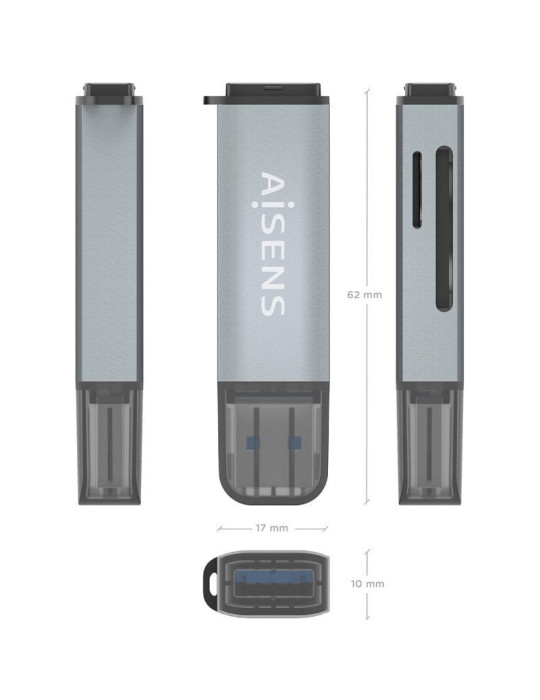 Lector de Tarjetas Externo Aisens ASCR-2A09-GR/ USB 3.1