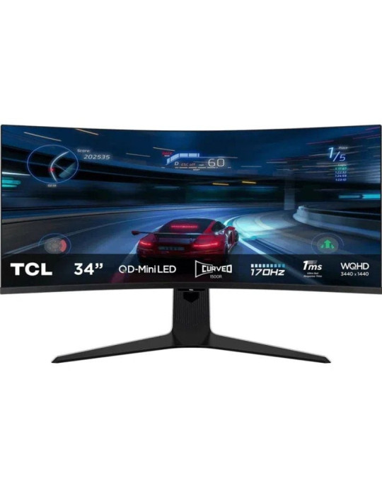 Monitor Gaming Curvo TCL 34R83Q 34"/ WQHD/ 1ms/ 170Hz/ QLED/ Regulable en altura/ Blanco y Negro