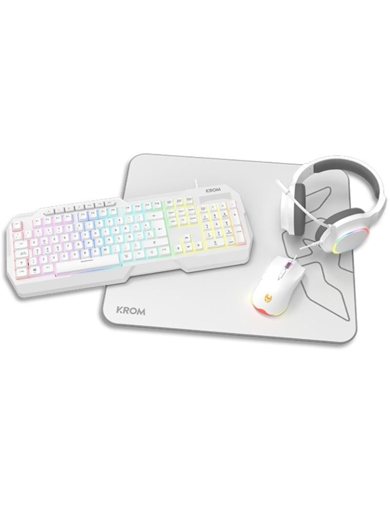 Pack Gaming Krom Kenta/ Teclado RGB + Ratón + Alfombrilla + Auriculares/ Blanco