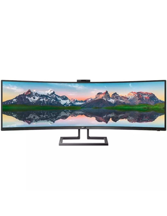 Monitor Profesional Ultrapanorámico Curvo Philips 499P9H 48.8"/ Dual QHD/ Webcam/ Multimedia/ Regulable en altura/ Negro