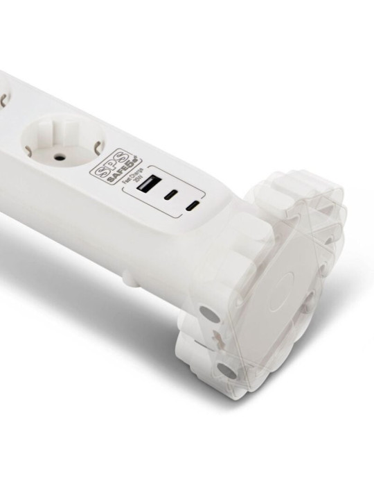 Regleta con interruptor Salicru SAFE 5S+/ 4 Tomas de corriente/ 1 Master/ 2 USB Tipo-C/ 1 USB/ Cable 1.4m/ Blanca